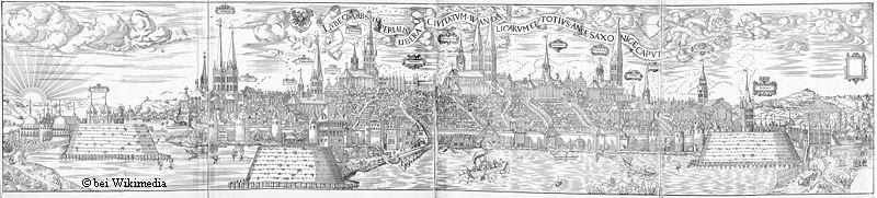 L�becker Stadtansicht des Elias Diebel von 1552.  -   F�r eine gr��ere Darstellung auf das Bild klicken.
