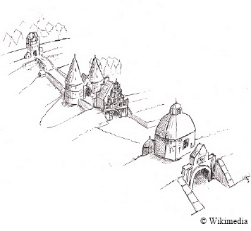 Stadtansicht der Hansestadt Luebeck um 1700 mit den aeu�eren Holstentoren. 